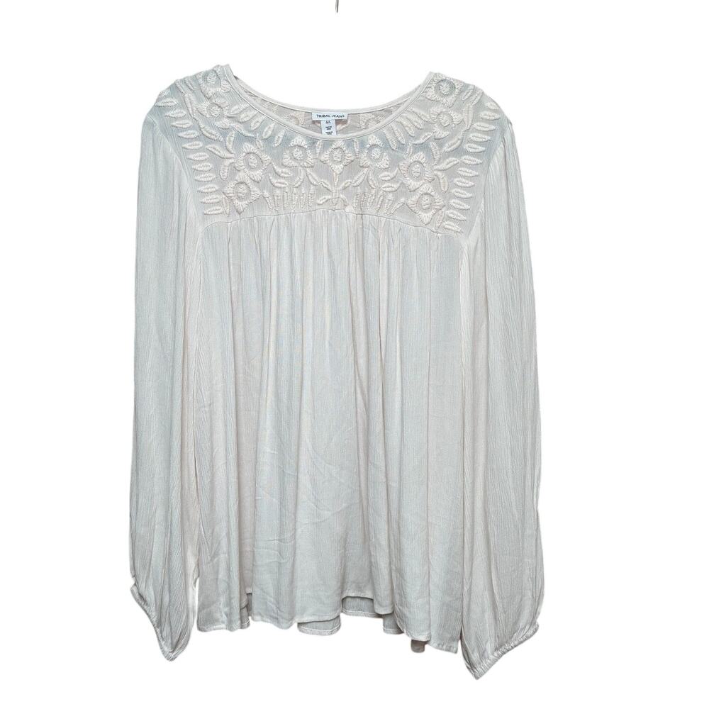 Tribal Jeans - Cream Long Sleeve Boho Embroidered Blouse